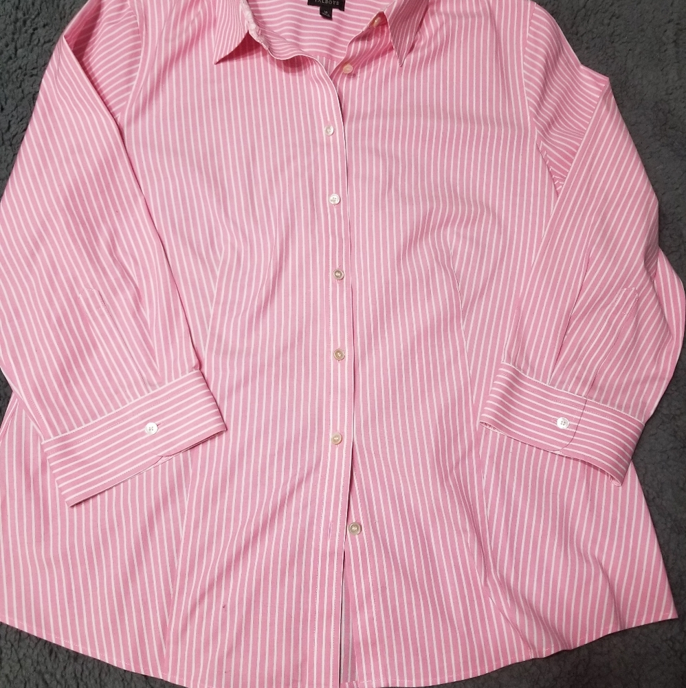 Talbots striped pink and white blouse